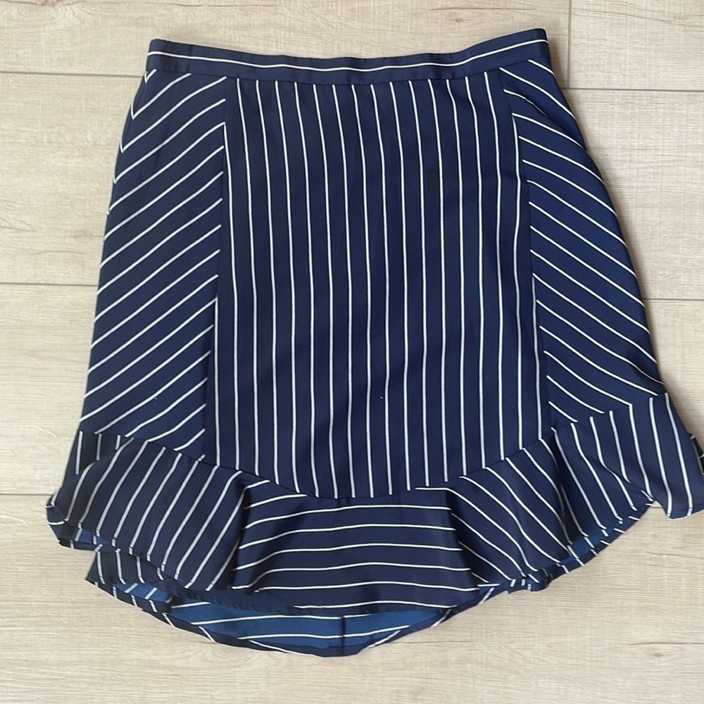 J. Crew Navy and White Striped Ruffle Hem Mini Skirt